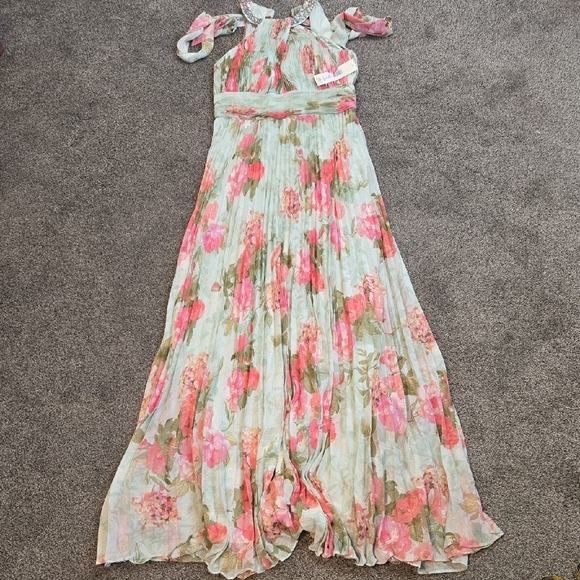 NWT Eliza J Floral Maxi Dress Embellished Neck  Sz 6 - Picture 2 of 15
